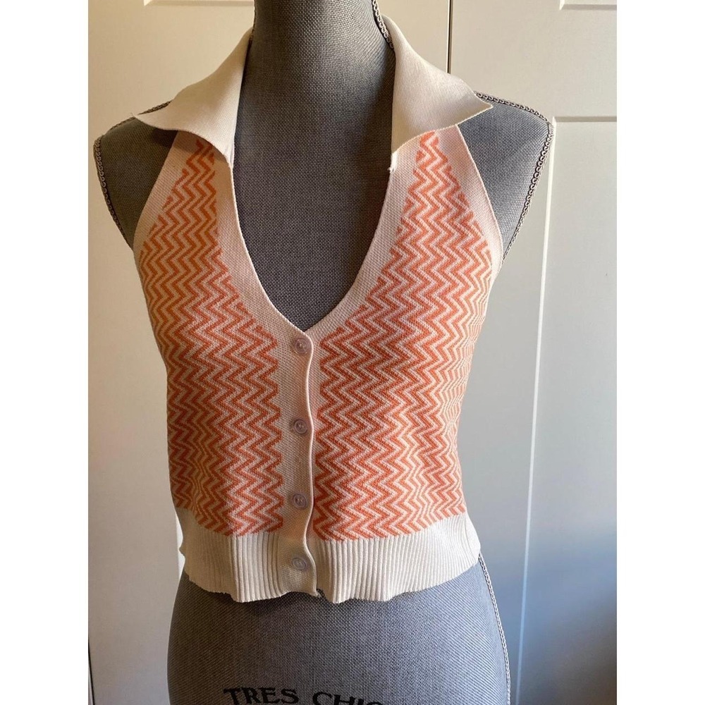 Halter Vest Top SHEIN Medium Orange White Knit Cropped 90s sku38